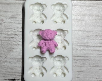 Fuzzy Teddy Bear Silicone Mold – 6pc Mini Bear Mold for Fondant, Chocolate & Crafts