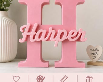 Personalized 3D Printed Name Sign, Custom Large Initial with Name, Kids Room Decor, Nursery Decor, Custom Name Gift