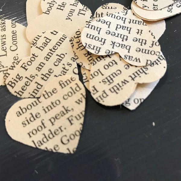 Vintage Paper Heart Confetti, 1 inch die cuts, old book pages, 100 count