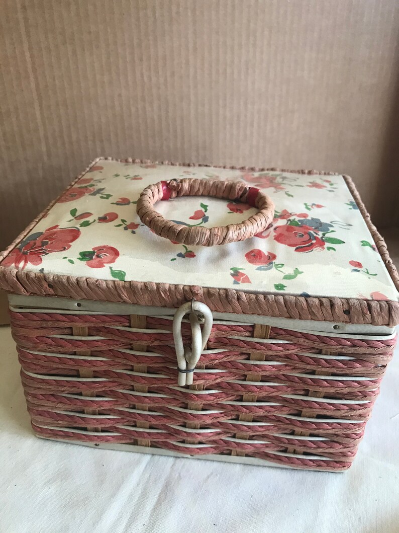 Dritz Vintage Pink Wicker Sewing Basket | Etsy