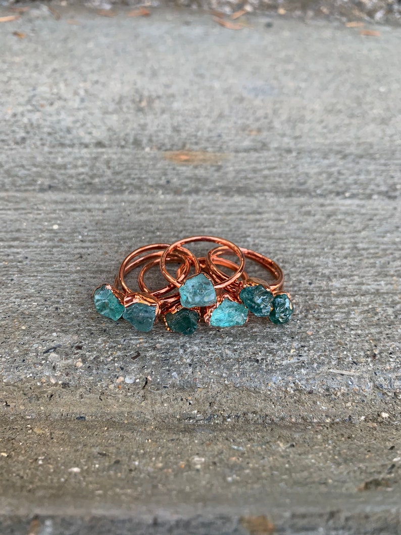 Apatite Ring Raw Apatite Gemstone Ring Raw Apatite Ring Crystal Ring Stacking Rings Blue Crystal Ring | Raw Stone Jewelry