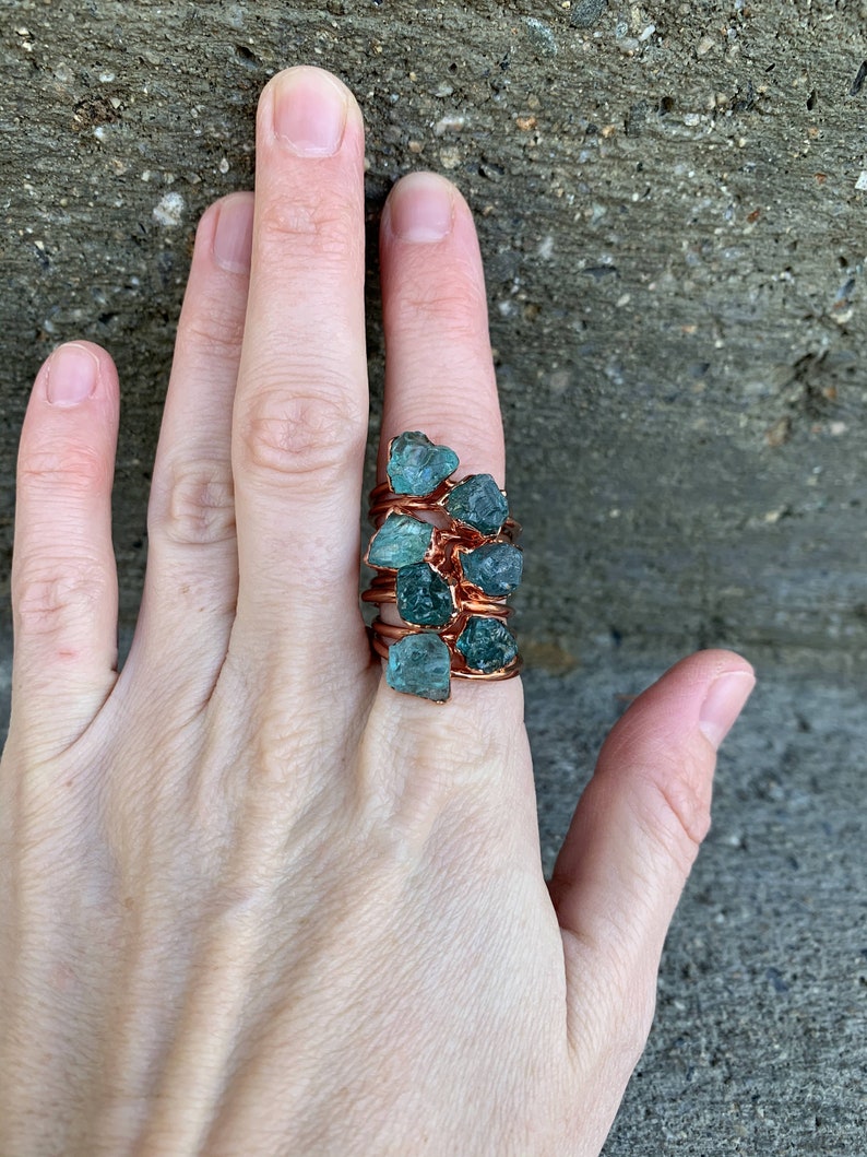 Apatite Ring Raw Apatite Gemstone Ring Raw Apatite Ring Crystal Ring Stacking Rings Blue Crystal Ring | Raw Stone Jewelry