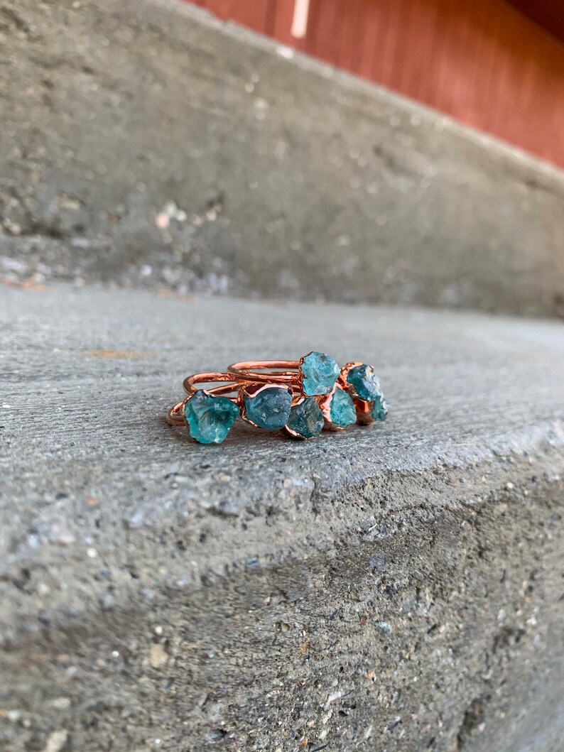 Apatite Ring Raw Apatite Gemstone Ring Raw Apatite Ring Crystal Ring Stacking Rings Blue Crystal Ring | Raw Stone Jewelry