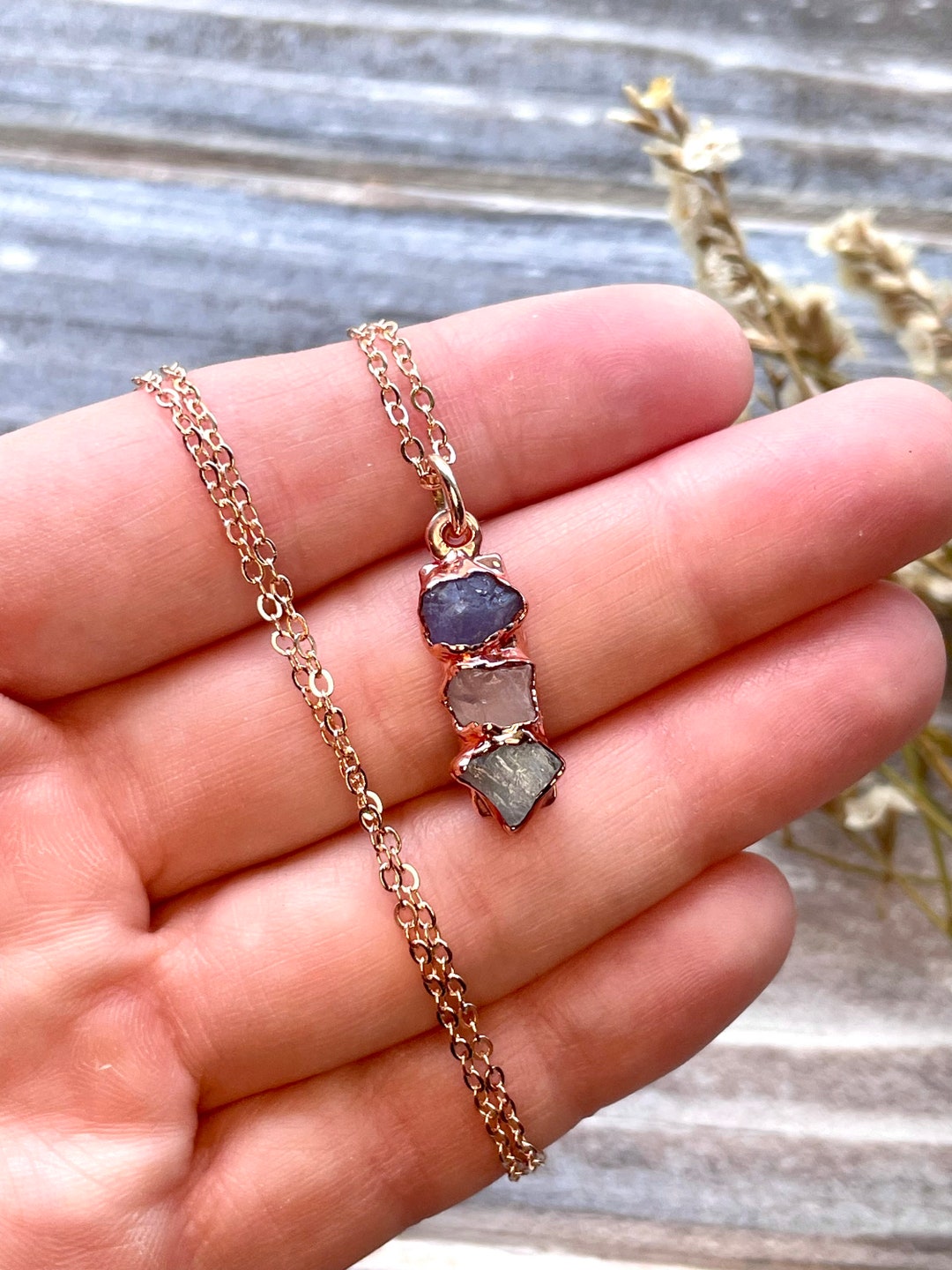 Raw Gemstone Necklace, Custom Birthstone Necklace, Personalized Family