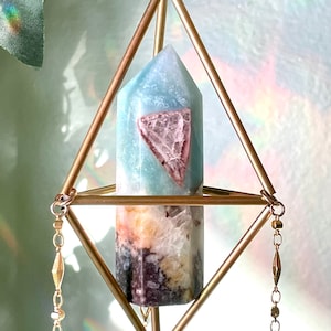 Caribbean Calcite Crystal Suncatcher: Boho Rainbow Window Decor