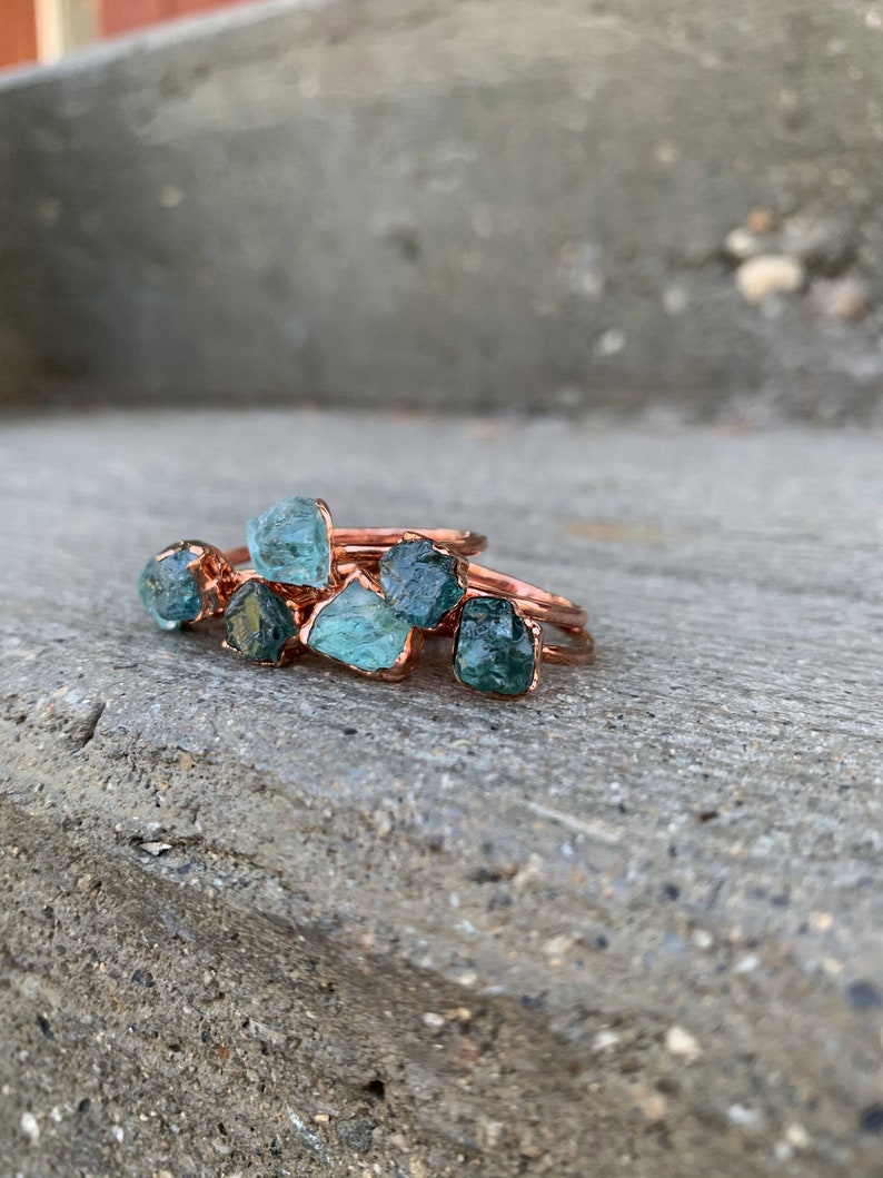 Apatite Ring Raw Apatite Gemstone Ring Raw Apatite Ring Crystal Ring Stacking Rings Blue Crystal Ring | Raw Stone Jewelry