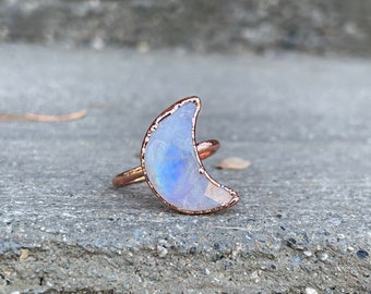 Electroformed Copper Moonstone Ring: June Birthstone
