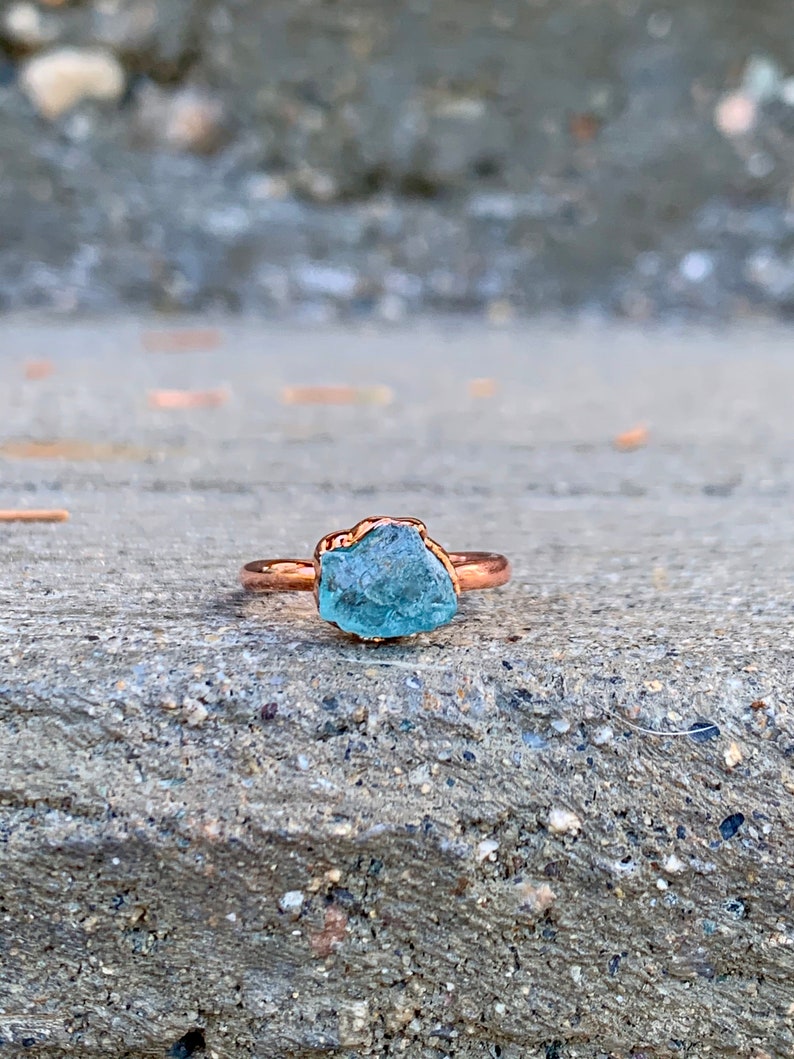 Apatite Ring Raw Apatite Gemstone Ring Raw Apatite Ring Crystal Ring Stacking Rings Blue Crystal Ring | Raw Stone Jewelry