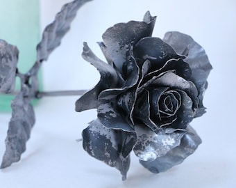 Natural steel handmade metal rose, NEW DESIGN large BLOOM for all occasions 6th 11th Wedding anniversary, forged flower with free delivery