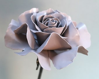 NEW Loulou Paris coloured steel handmade metal rose, Sculpture, NEW large Bloom, 11th Wedding anniversary, forged flower, FREE shipping