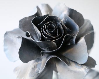 Natural steel handmade metal rose, NEW DESIGN large BLOOM for all occasions 6th 11th Wedding anniversary, forged flower with free delivery