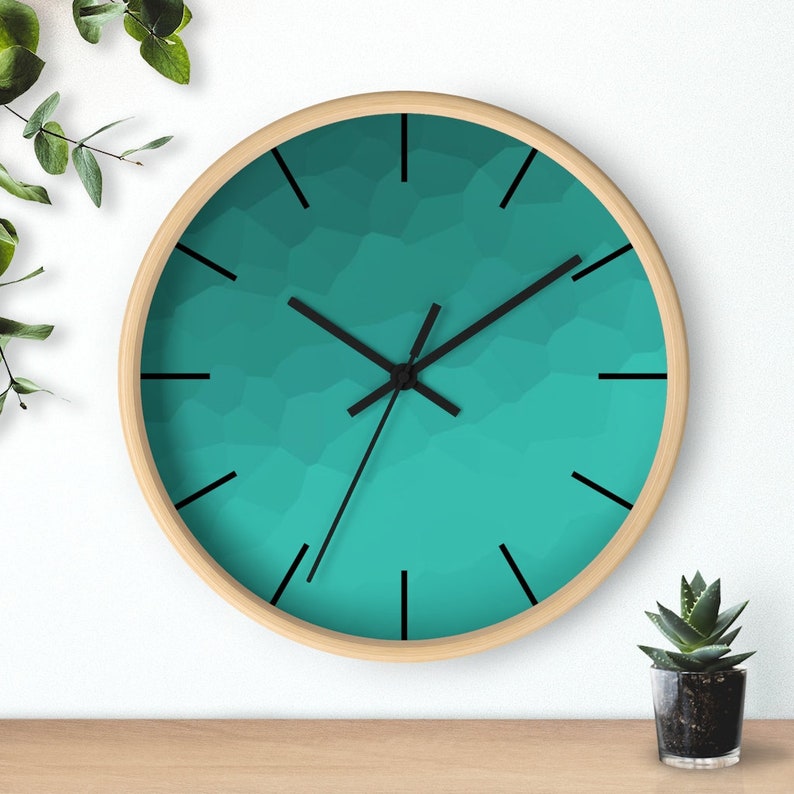 Turquoise Wall Clock With Lines Etsy