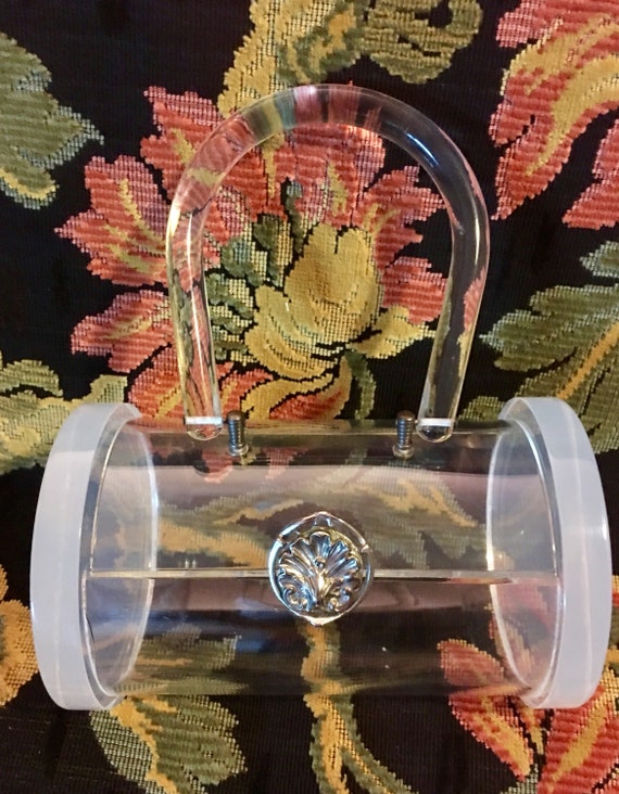 Vintage Clear Lucite Wilardy Barrel Handbag *Rare