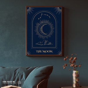 The Moon Tarot Card Wall Print, Wiccan Wall Print, Pagan Wall Print, Witch Wall Print, Celestial Wall Print | Instant Download
