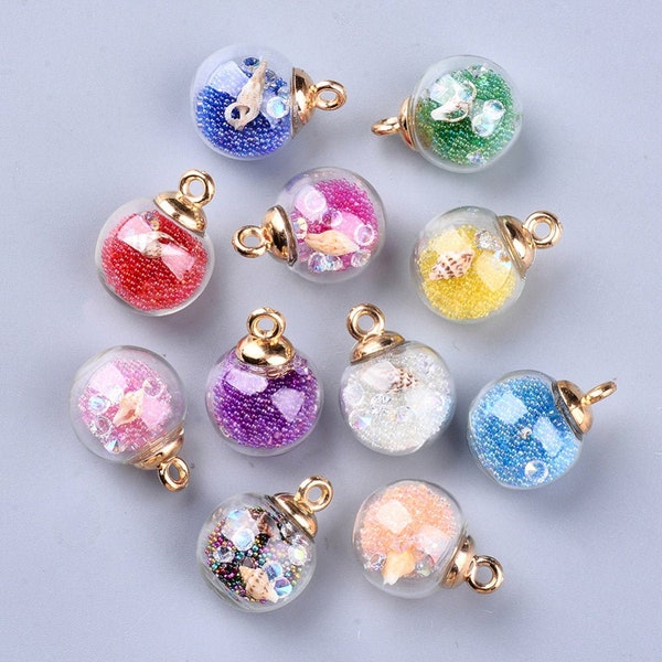 Transparent Glass Globe Orb with Glass Micro Beads and Shell Jewelry (21.5 x 16mm)