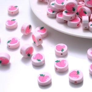 Peach Fruit Themed Polymer Clay Beads (10mm x 5mm, hole: 1.3mm)