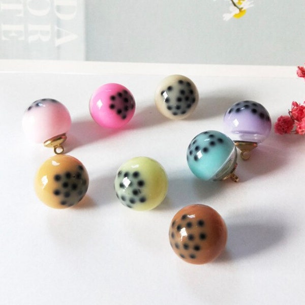 Resin Bubble Tea Round Glass Orb Charm with Eye Pin (16MM)