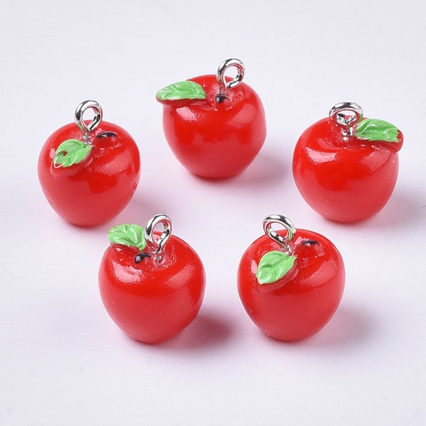 Breloque fruit pomme rouge en résine (15 mm x 12 mm)