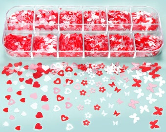 6 Pink and Red Themed Glitter Flake Set, Valentines Day Set #3 for Nail Art, DIY  (3mm-6mm)