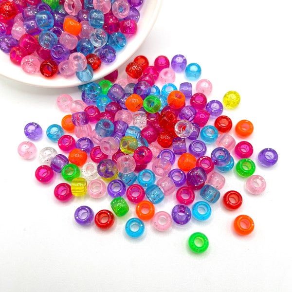 Colorful Translucent Glitter Pony Beads (6mm x 9mm)