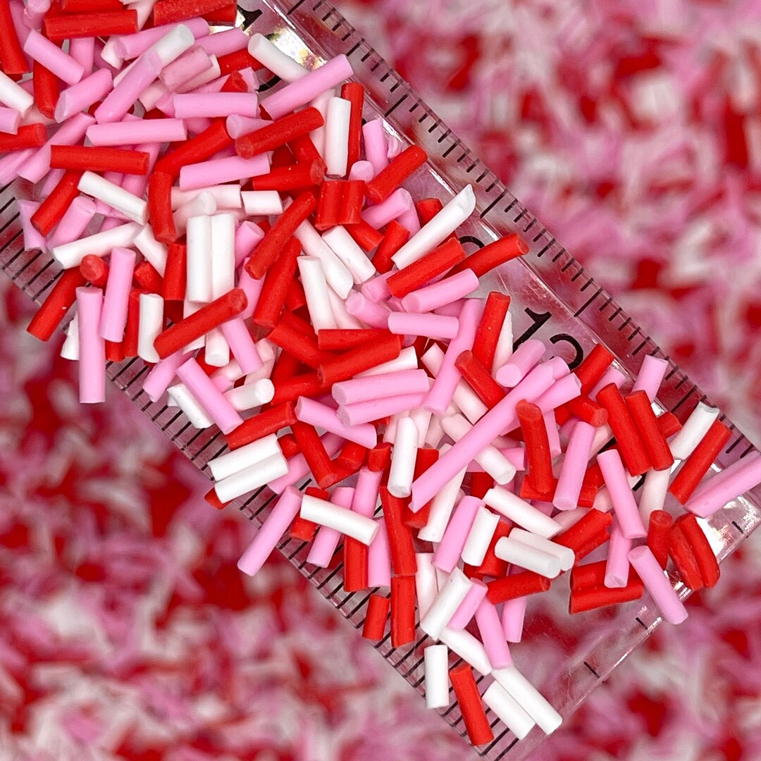 Valentine Red White Pink Polymer Clay Sprinkle Mix , Fake Sprinkles, Decoden, Shaker Fillers