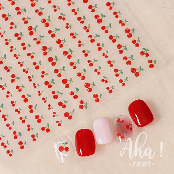 Dainty Red Cherry,  Fruit Themed 2D Nail Art Stickers (047)