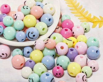 8MM/10MM Mixed Pastel Round Smiley Face Beads