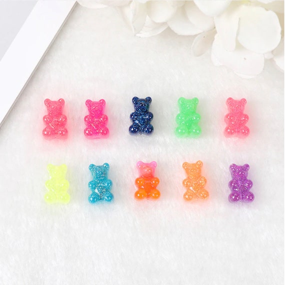 Cute Solid Color Glitter Gummy Bear Beads (10 x 16mm)