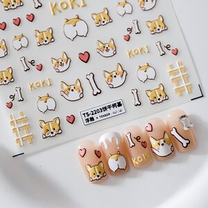 Cute Corgi Themed Nail Art Stickers (Available in 2D and 3D)