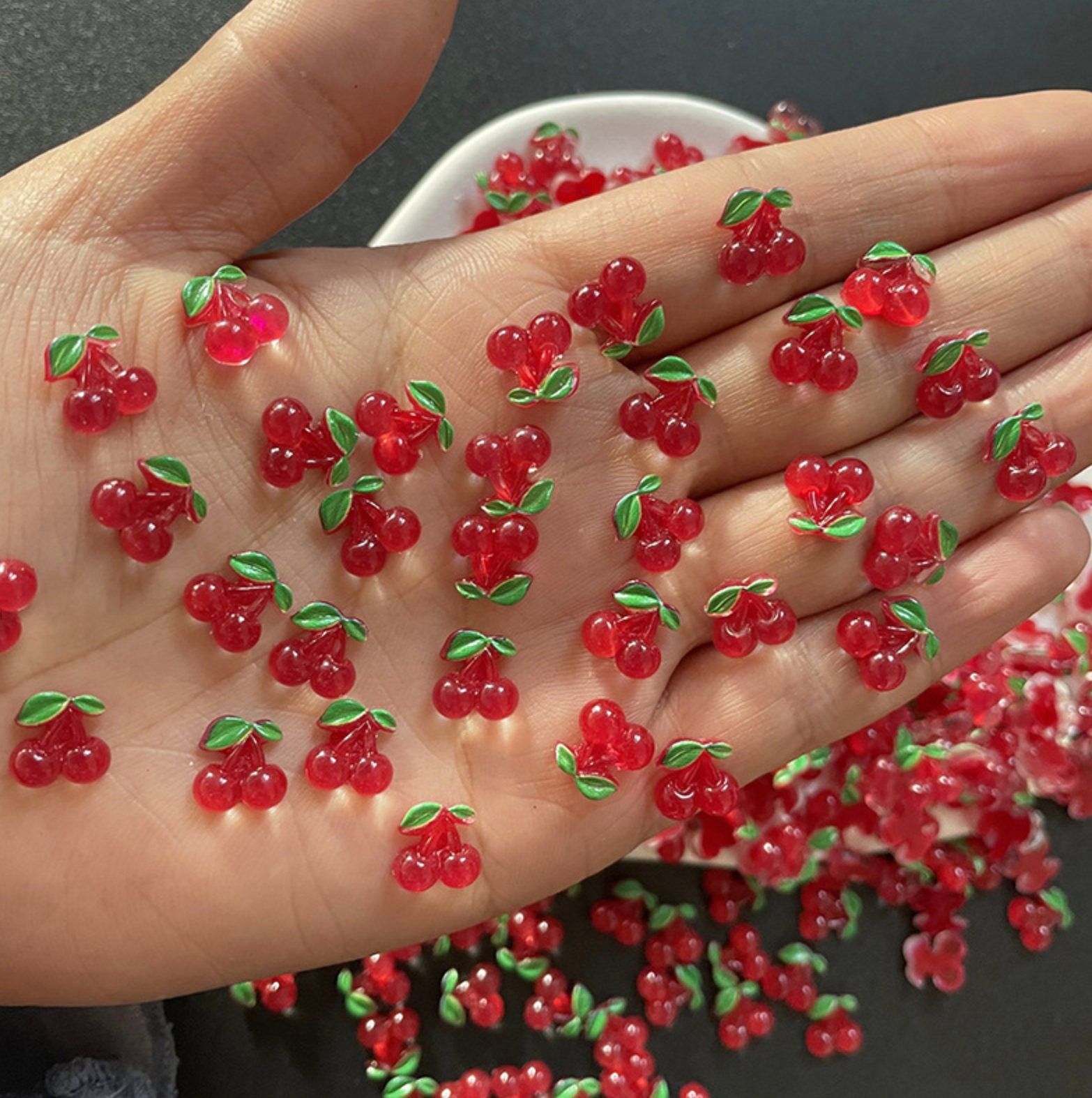 20pcs Cherry Nail Charms 3D Red Cherries Shiny Alloy Metal Nail