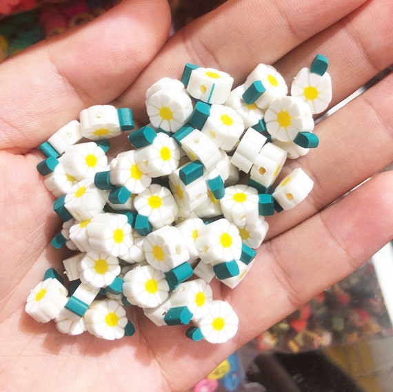 White Daisy Flower Themed Polymer Clay Beads 910.5 X 4.5mm Hole: 1.6mm 