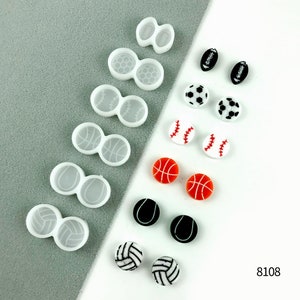 Sports Themed Silicone Earring Molds (football, soccer, baseball, basketball ,tennis, volleyball)
