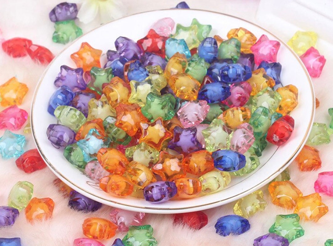 200 Mixed Color Sparkling Silver Acrylic Star Beads 10mm Spacer Beads