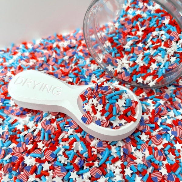FAKE, Red White Blue Star Flag, 4th of July Polymer Clay Sprinkle (NOT EDIBLE) D16-07