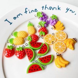 Cute Fruit (Watermelon, Orange, Strawberry, Grapes, Pineapple) Acrylic Charm with Eyepins