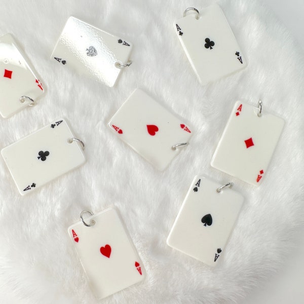 28MM x 34MM Acrylic Playing Card, Poker Themed Charm with Ring  (Random Mix)