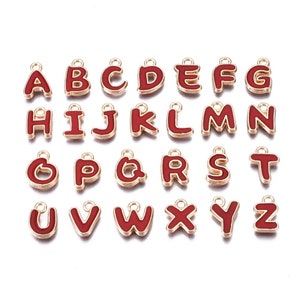 Red Metal Letter Charms Individual or Set (11mm x 6.5mm x 2mm, Hole: 1.5mm)