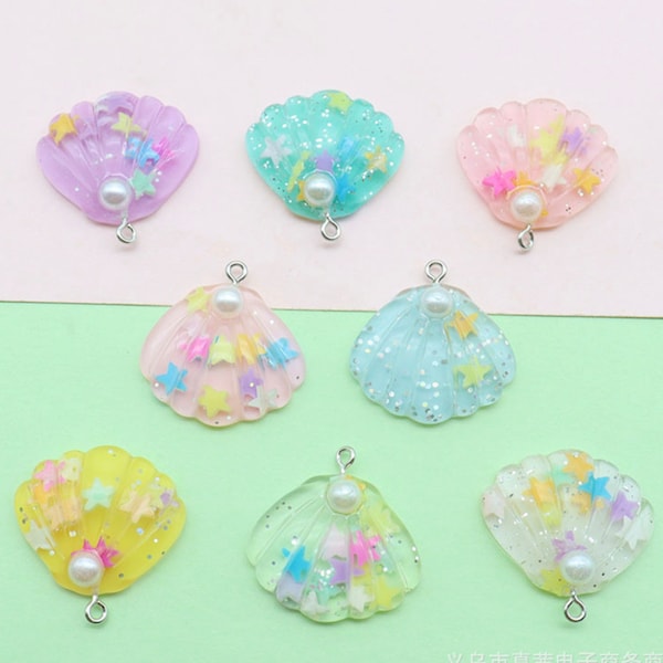 Cute Resin Seashells with Stars and Pearl, Ocean Themed Charms