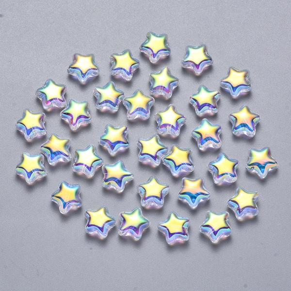 Cute Clear AB Spray Painted Glass Star Beads (8mm x 8.5mm x 4mm) G05