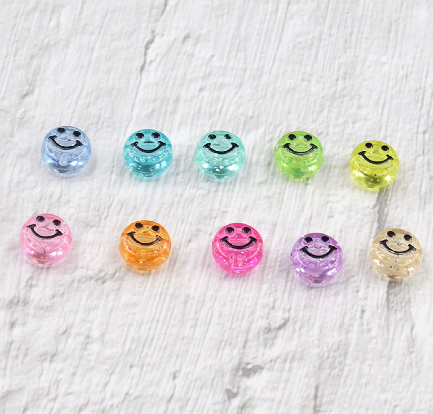 10MM Transparent Clear Rainbow Colored Flat Round Smiley Face