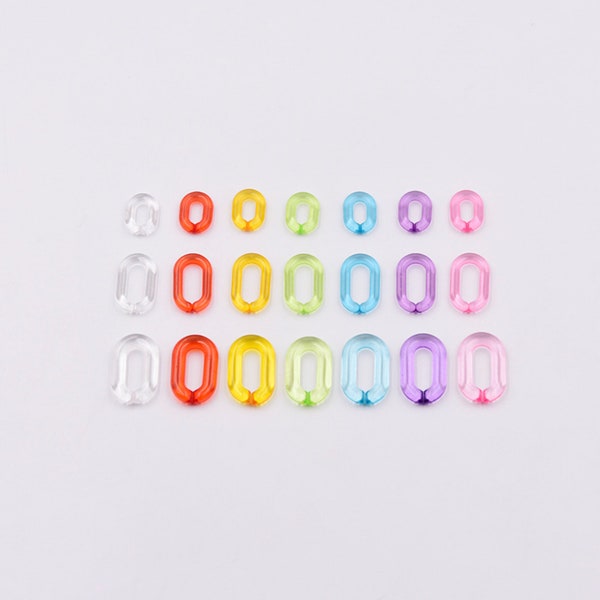 Maillons de chaîne en plastique acrylique transparent arc-en-ciel (20 mm x 14 mm / 27 mm x 17 mm)