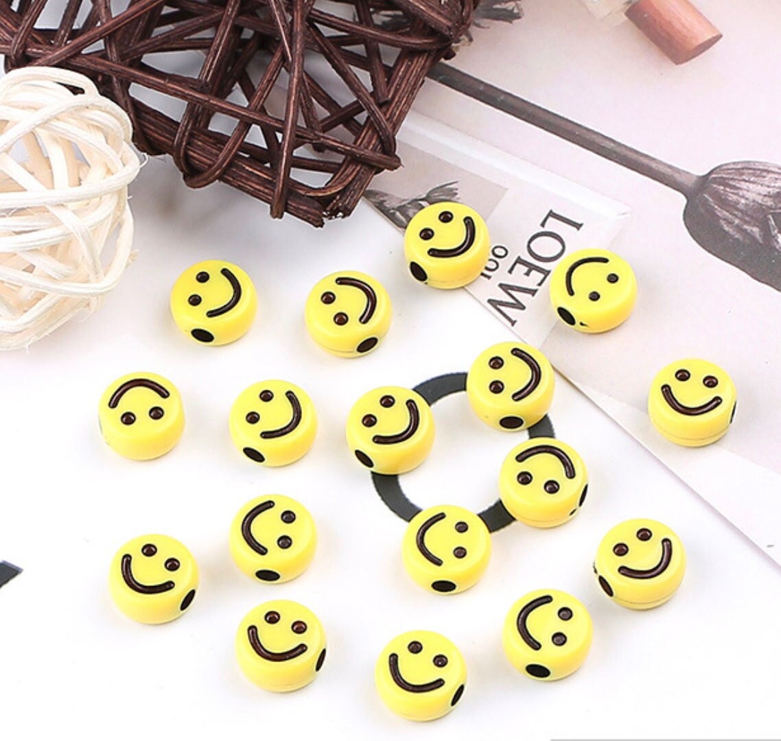  Smiley Face Beads for Jewelry Making - 200 Pieces 7mm Smile  Face Beads
