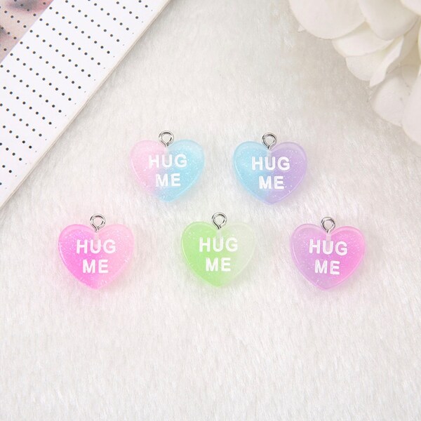 Hug Me Bright Colorful Valentine's Day Heart Charm with Eye Pin (18mm x 11mm)