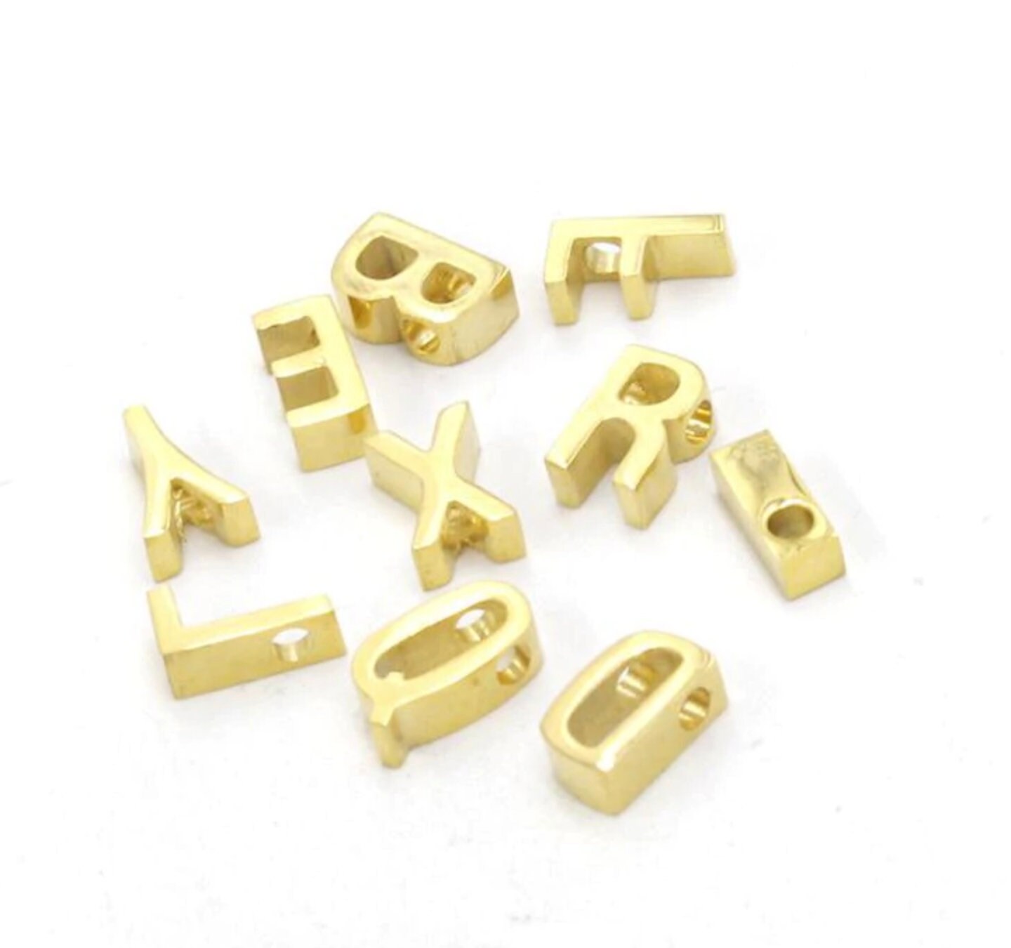Gold Stainless steel letter charms (8mm x 3mm), Letter Pendant, Initi…