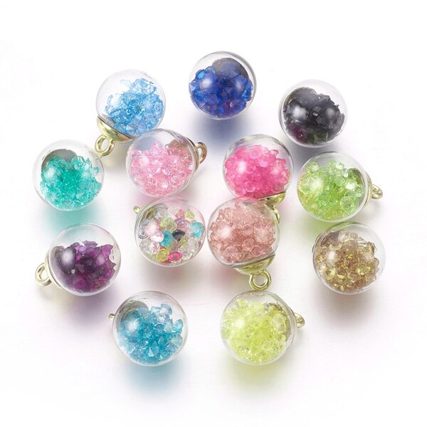 Transparent Glass Globe Orb with Glass Rhinestones (21.5 x 16mm)