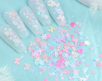 6 Style Pastel Dreamy Sky Glitter Flake Set (Butterfly, Moon, Star)