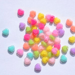 9MM Bright Colored Heart Acrylic Spacer Beads with Vertical Hole