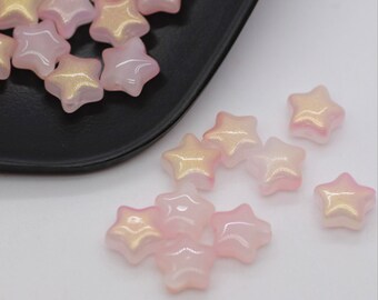 Opaque Light Pink with Gold Specks Spray Painted Glass Star Beads (8mm x 8.5mm x 4mm) AB11