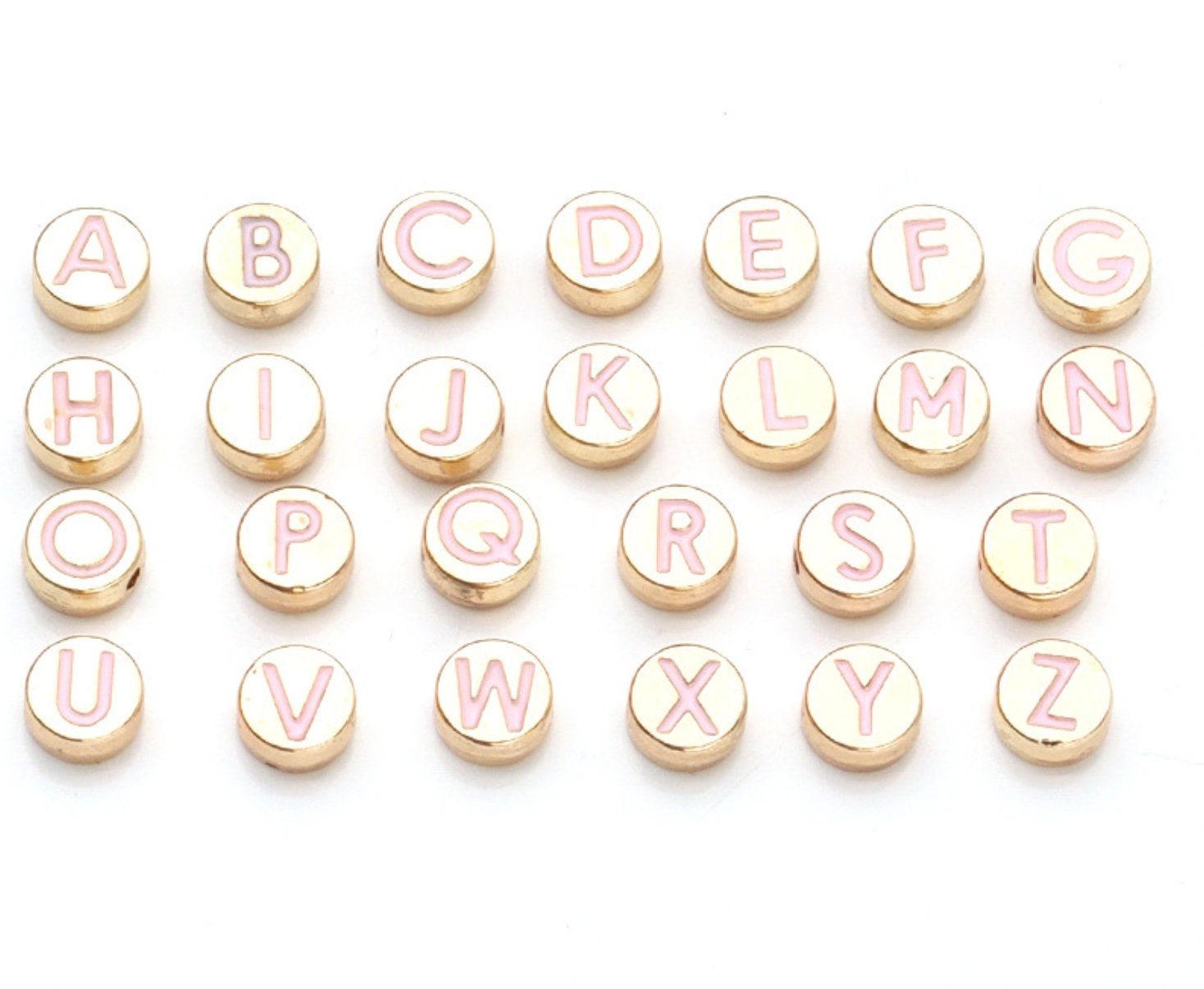 Light Pink Metal Round Letters Beads 8x3.5mm, Round Letter Charms Enamel  Charms Letter Pendant 