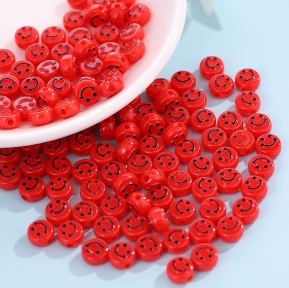 Glass Beads Red Smiley Face Beads for Bracelet making 10mm Bead Mini